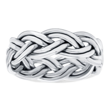 Braided Ring Oxidized Band Solid 925 Sterling Silver (6mm)